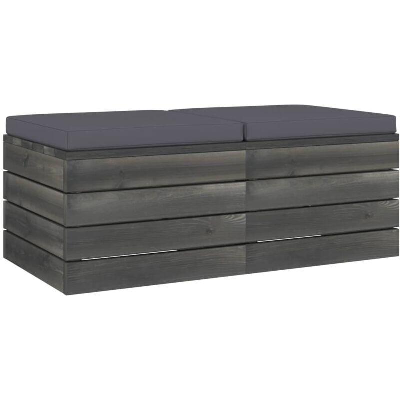 

vidaXL Otomanas de palets de jardín 2 pzas cojines madera maciza pino - Antracita