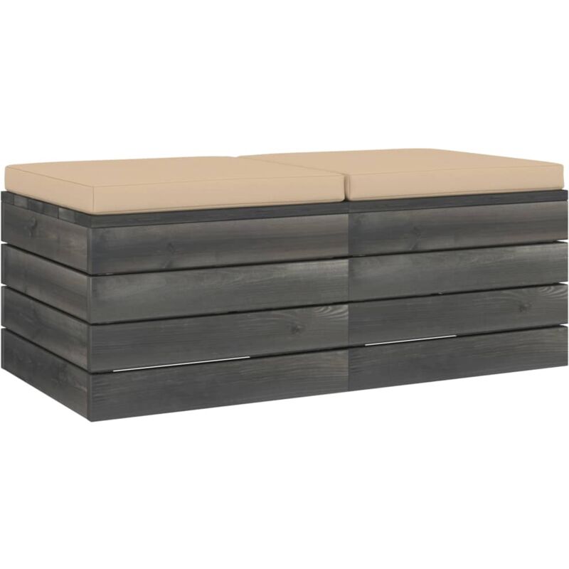 

vidaXL Otomanas de palets de jardín 2 pzas cojines madera maciza pino - Beige
