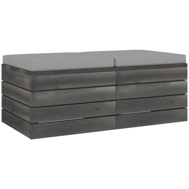 

vidaXL Otomanas de palets de jardín 2 pzas cojines madera maciza pino - Gris