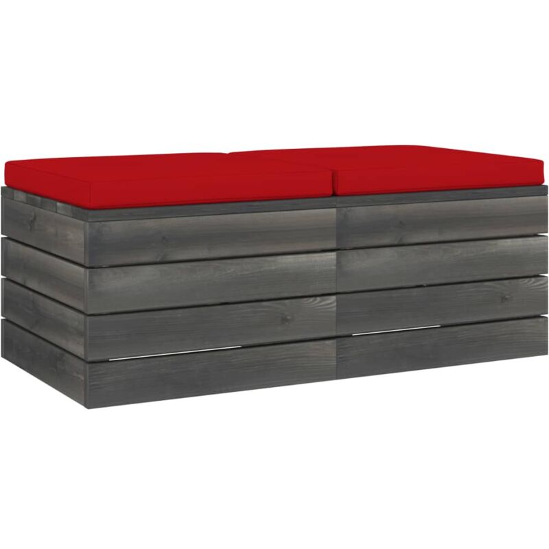 

vidaXL Otomanas de palets de jardín 2 pzas cojines madera maciza pino - Rojo