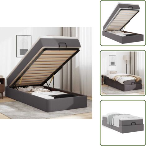 vidaXL Ottoman-Bett mit Matratze Grau 90x200 cm Kunstleder