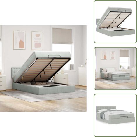 vidaXL Ottoman-Bett mit Matratze Hellgrau 140x200 cm Samt