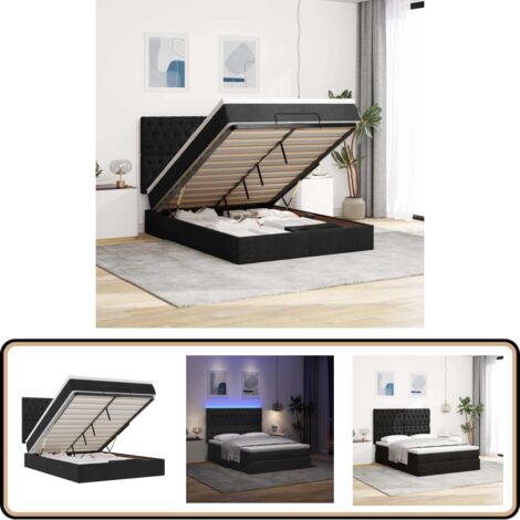 vidaXL Ottoman-Bett mit Matratze & LEDs Schwarz 140x200 cm Stoff