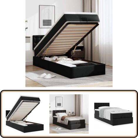 vidaXL Ottoman-Bett mit Matratze Schwarz 100x200 cm Kunstleder