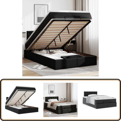 vidaXL Ottoman-Bett mit Matratze Schwarz 120x200 cm Kunstleder