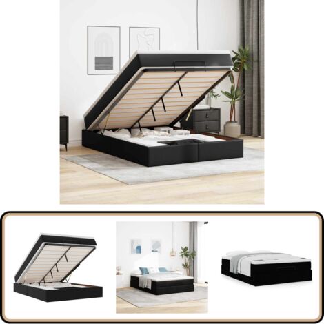 vidaXL Ottoman-Bett mit Matratze Schwarz 140x200 cm Kunstleder