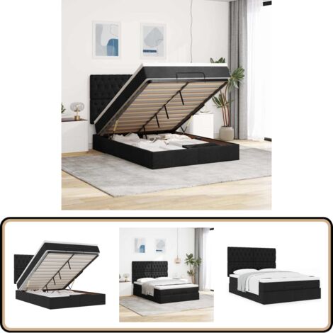 vidaXL Ottoman-Bett mit Matratze Schwarz 140x200 cm Stoff