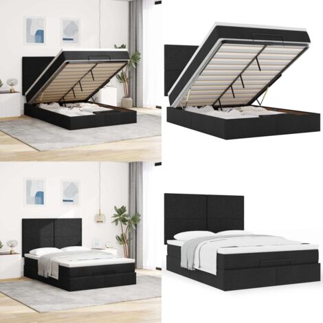 vidaXL Ottoman-Bett mit Matratze Schwarz 140x200 cm Stoff