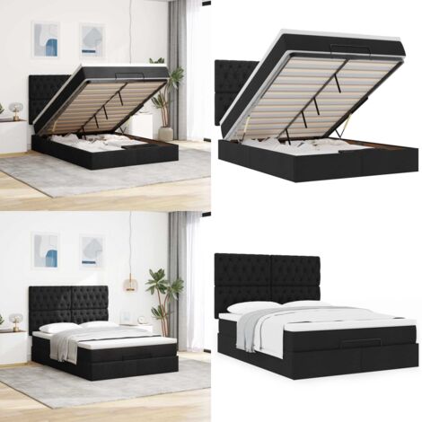 vidaXL Ottoman-Bett mit Matratze Schwarz 140x200 cm Stoff