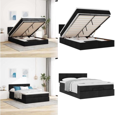 vidaXL Ottoman-Bett mit Matratze Schwarz 140x200 cm Stoff
