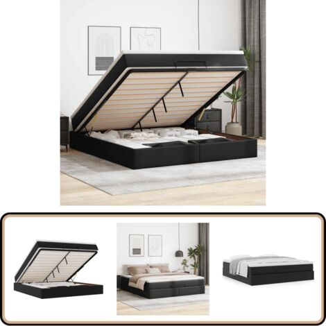 vidaXL Ottoman-Bett mit Matratze Schwarz 180x200 cm Kunstleder