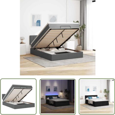 vidaXL Ottomane Bett mit Matratze & LEDs Schwarz 140x200 cm Stoff