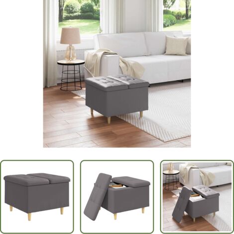 vidaXL Ottomano con design trapuntato -  Pouf contenitore Grigio 60 x 60 x 45 cm Pelle sintetica