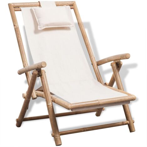 vidaXL Outdoor Deck Chair Bamboo - White