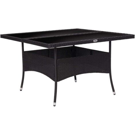 vidaXL Outdoor Dining Table Black Poly Rattan and Glass