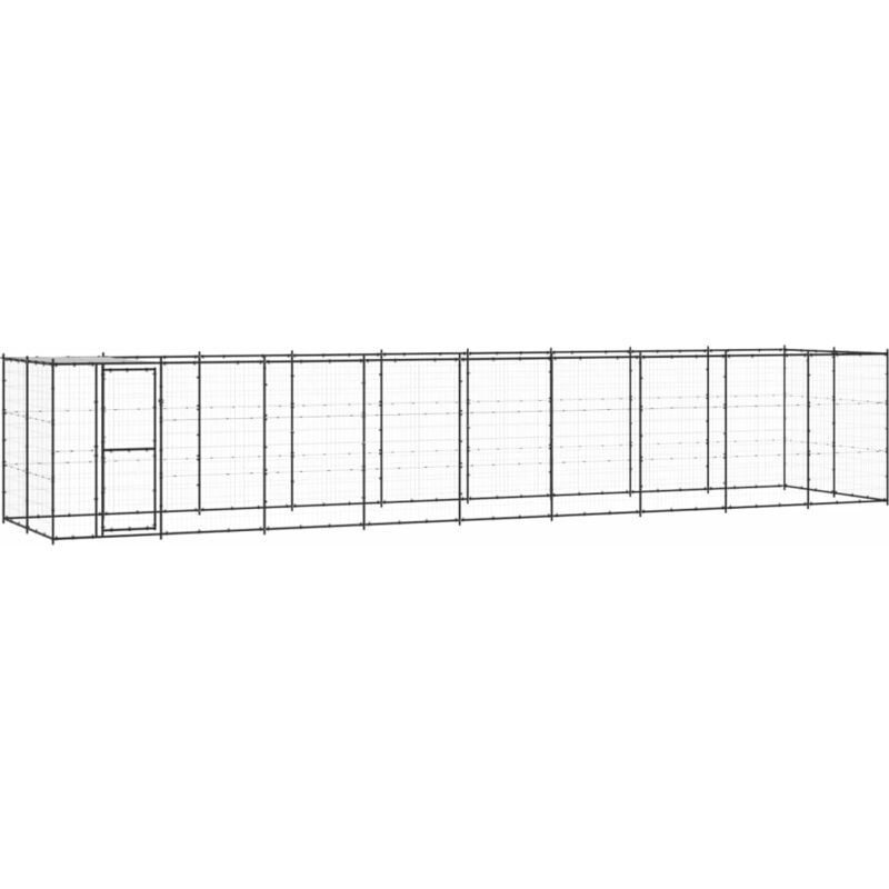 Outdoor Dog Kennel Steel with Roof 21.78 m² Vidaxl Black