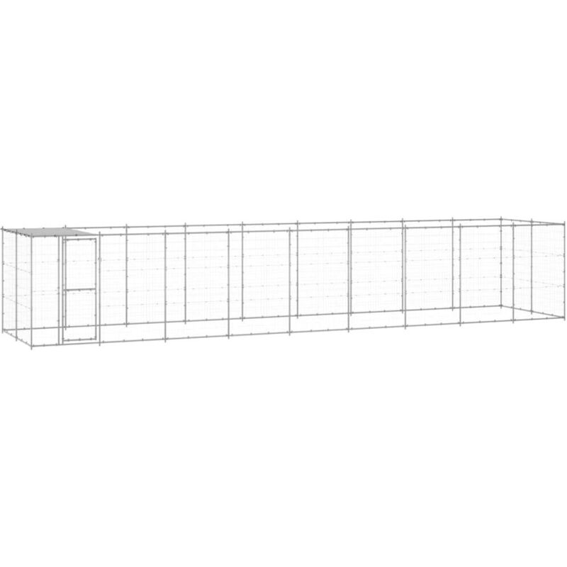 Outdoor Dog Kennel Galvanised Steel with Roof 21.78 m² Vidaxl Silver