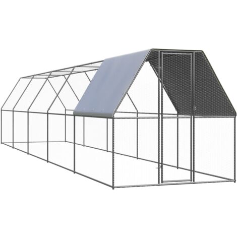 Festnight Outdoor Hühnerkäfig Hühnerstall Hühnerhaus Verzinkter Stahlrahmen mit PE Dach Geflügelstall 2,75x4x2 m