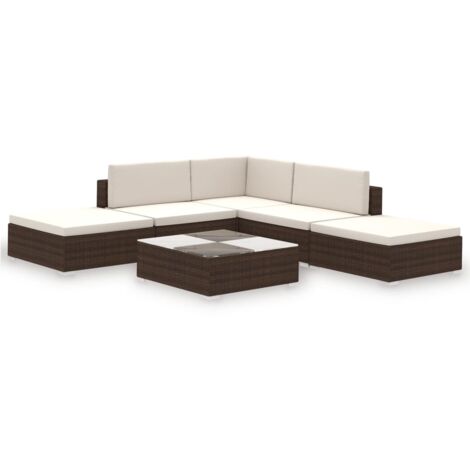 6 Piece Garden Lounge Set With Cushions Poly Rattan Brown