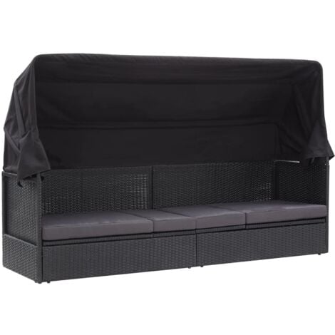 vidaXL Outdoor-Sofabett mit Dach Poly-Rattan Schwarz