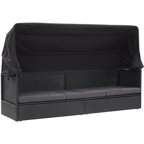 vidaXL Outdoor-Sofabett mit Dach Poly-Rattan Schwarz