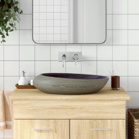vidaXL Ovales Waschtisch in Violett und Grau 59x40x14 cm Keramik