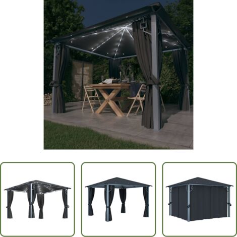 vidaXL Oxford -  Gazebo con Tende e Luci LED 300x300 cm Antracite in Alluminio
