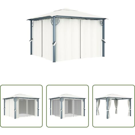 vidaXL Pabellón con cortinas -  Cenador con cortina color crema aluminio 300x300 cm