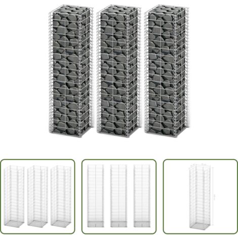 vidaXL Paesaggio domestico -  Set Gabbione 3 pz in Filo Zincato 25 x 25 x 100 cm