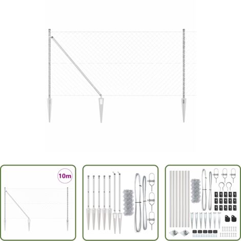 vidaXL Pali in acciaio -  Palo della recinzione Argento 10 x 1 m (rete 60 x 60 mm)