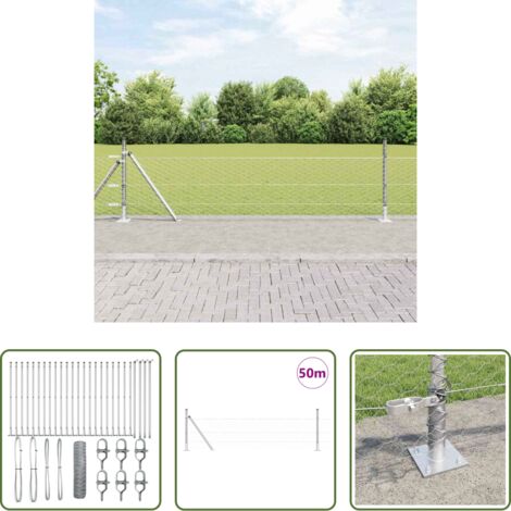 vidaXL Pali in acciaio -  Palo della recinzione Argento 50 x 0,4 m (rete 36 mm) Acciaio