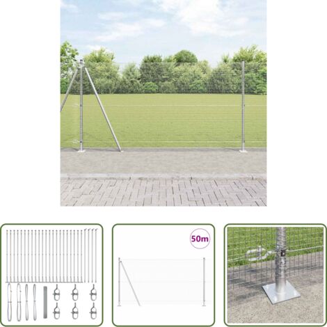 vidaXL Pali in acciaio -  Palo della recinzione Argento 50 x 1,2 m (rete 16 x 16 mm)