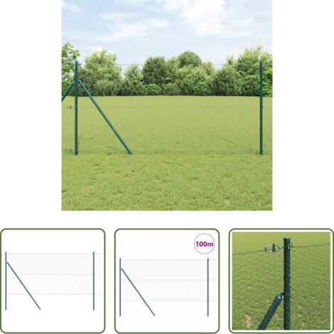 vidaXL Pali in acciaio -  Palo della recinzione Verde 100 x 1,5 m (rete da 25 mm)