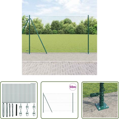 vidaXL Pali in acciaio -  Palo della recinzione Verde 50 x 1,5 m (maglia 36 mm)