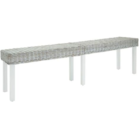 vidaXL Panca Bianca 160x35x45 cm Rattan Kubu Naturale e Massello Mogano