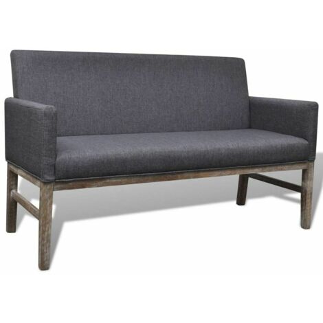vidaXL Panca con Cuscino Imbottito Tessuto Legno di Hevea Grigio Scuro