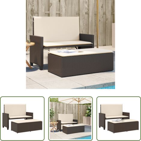 vidaXL Panca con cuscino -  Panca da Giardino con Cuscini e Poggiapiedi Marrone Polyrattan
