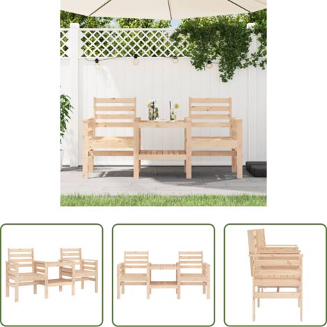 vidaXL Panca da esterno -  Panca da Giardino con Tavolino 2 Posti Legno Massello di Pino