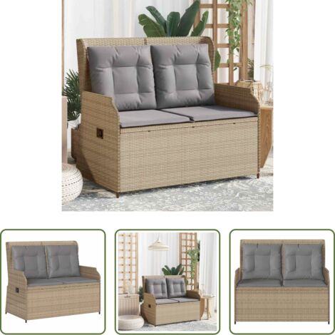 vidaXL Panca da esterno -  Panca Reclinabile da Giardino con Cuscini Beige in Polyrattan