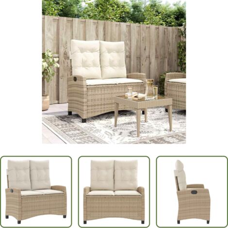 vidaXL Panca da esterno -  Panca Reclinabile da Giardino con Cuscini Beige in Polyrattan