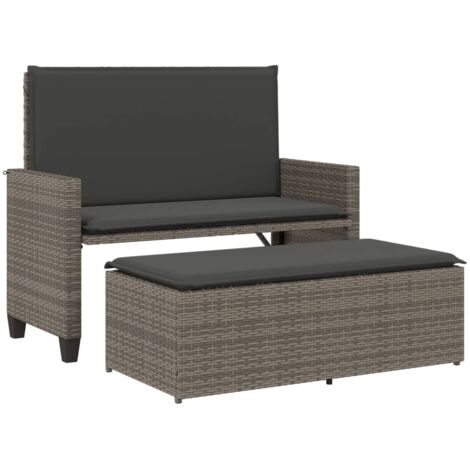 vidaXL Panca da Giardino con Cuscini e Poggiapiedi Grigia Polyrattan