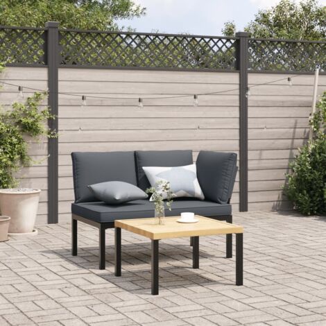 vidaXL Panca da Giardino con Cuscini Nera in Alluminio