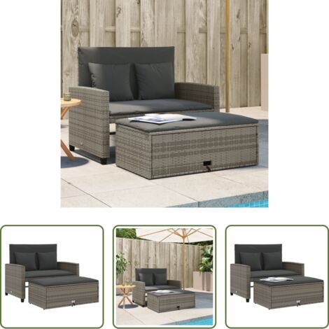 vidaXL Panca da giardino -  Divano da Giardino con Cuscini 2 Posti Grigio in Polyrattan