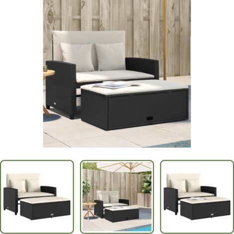 vidaXL Panca da giardino -  Divano da Giardino con Cuscini a 2 Posti Nero in Polyrattan