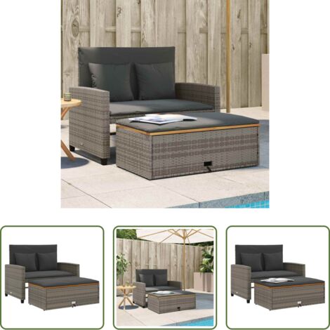 vidaXL Panca da giardino -  Divano Giardino con Cuscini 2 Posti Grigio in Polyrattan Acacia