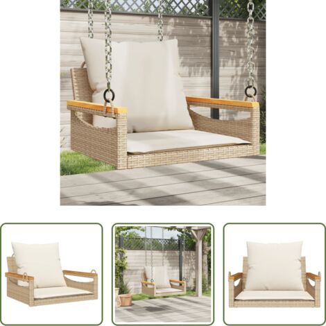 vidaXL Panca da giardino - Panchina a Dondolo con Cuscini Beige 63x62x40 cm in Polyrattan