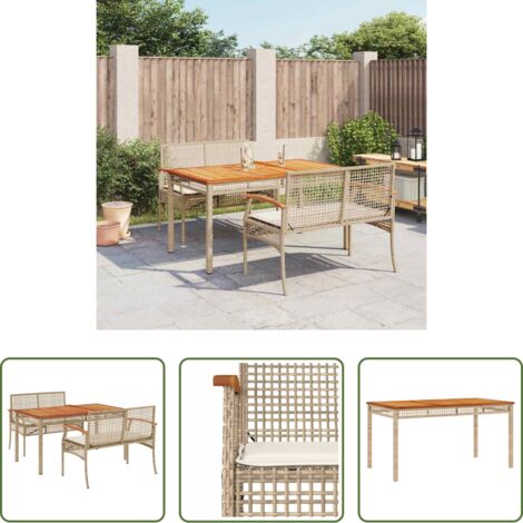 vidaXL Panca da giardino -  Set da Pranzo da Giardino 3 pz con Cuscini Beige in Polyrattan