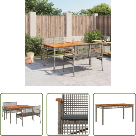 vidaXL Panca da giardino -  Set da Pranzo da Giardino 3 pz con Cuscini in Polyrattan Grigio