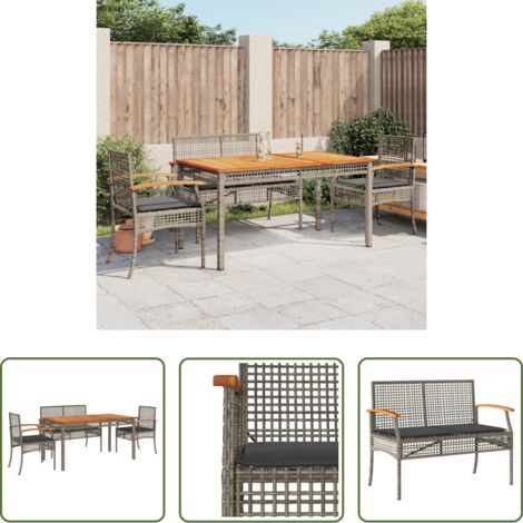 vidaXL Panca da giardino -  Set da Pranzo da Giardino 5 pz con Cuscini in Polyrattan Grigio