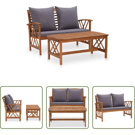 vidaXL Panca da giardino -  Set Divani da Giardino 2 pz con Cuscini in Massello di Acacia